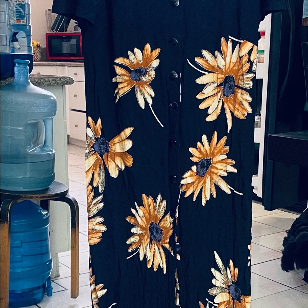 Blue Dress with Bold Floral Design